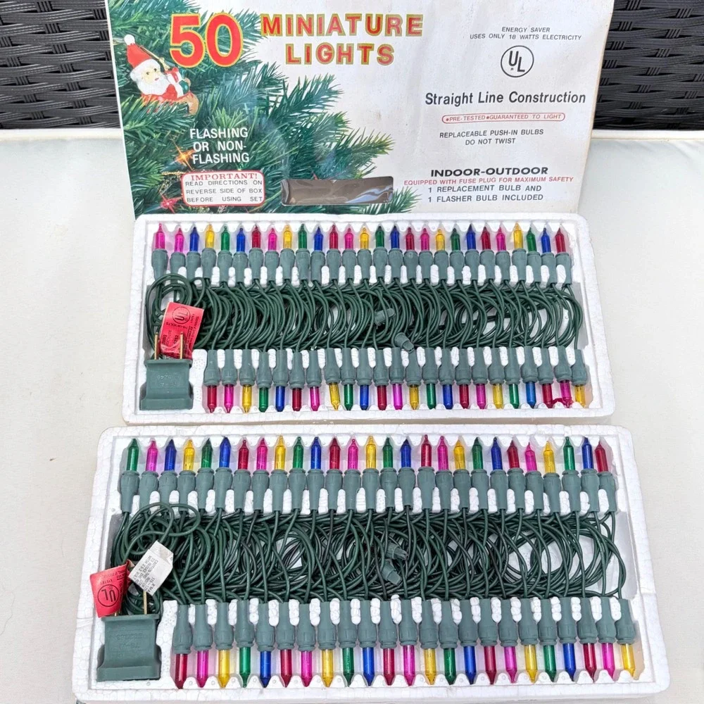 Vintage 50 Miniature Christmas Lights Multi Color Indoor Outdoor Lot of 2 Boxes